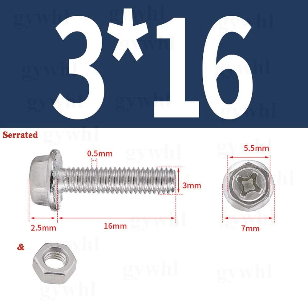 Phillips Hex Flange Bolts with Hex Nuts — Serrated & Smooth, M3–M8