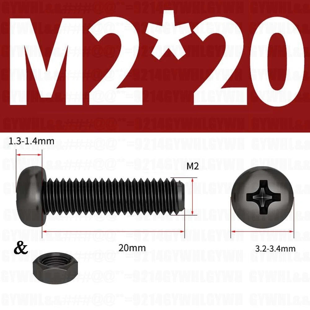 Black Pan Head Phillips Machine Screws + Hex Nuts Set – A2 Stainless Steel, M2 to M10