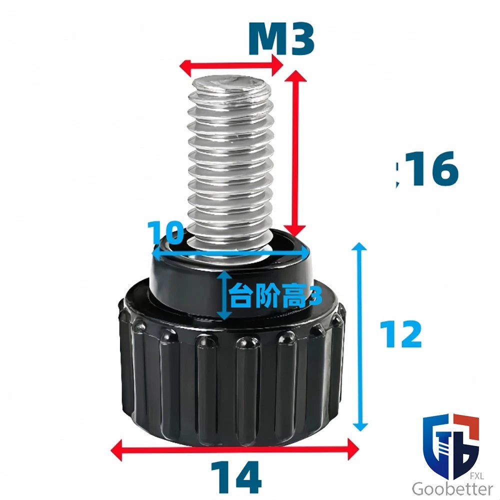 Knurled Thumb Screws with Round Plastic Handle — M3 M4 M5 M6 M8 M10 Clamping Knob Bolts