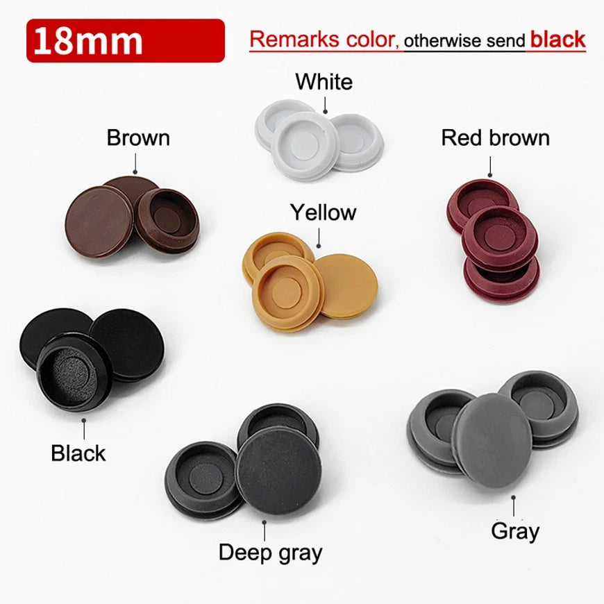 Plastic Screw Hole Cover Caps – Push Fit Furniture Plugs (8mm–18mm) – Multiple Colors