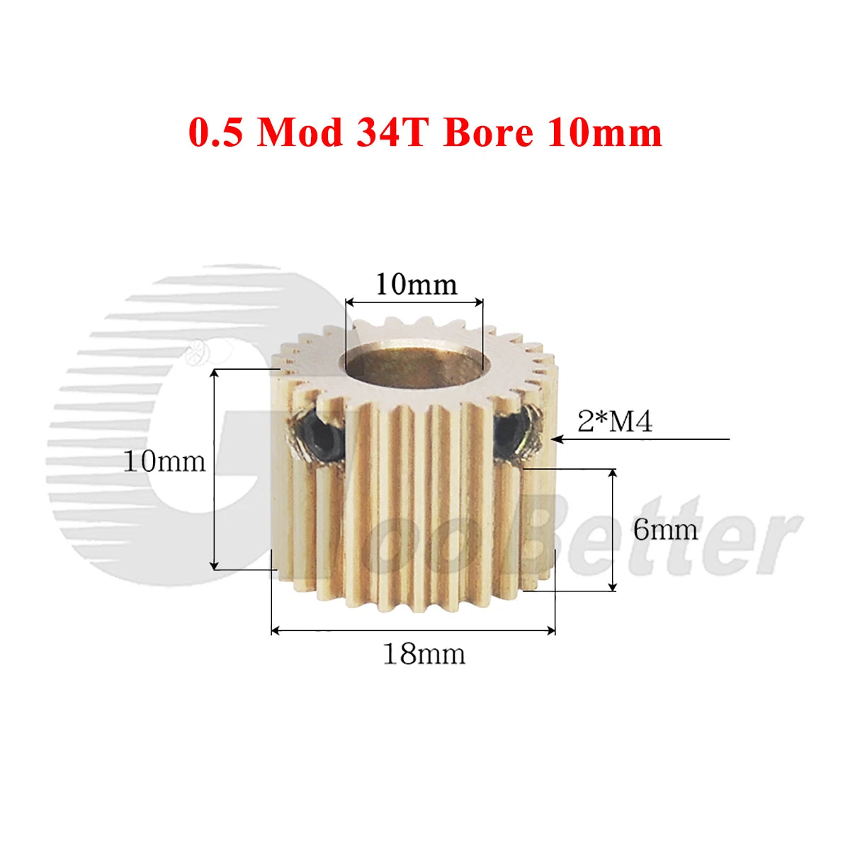 0.5 Mod Brass Spur Gear 34 Teeth Bore 4~10mm Motor Gear Transmission Pinion Gear