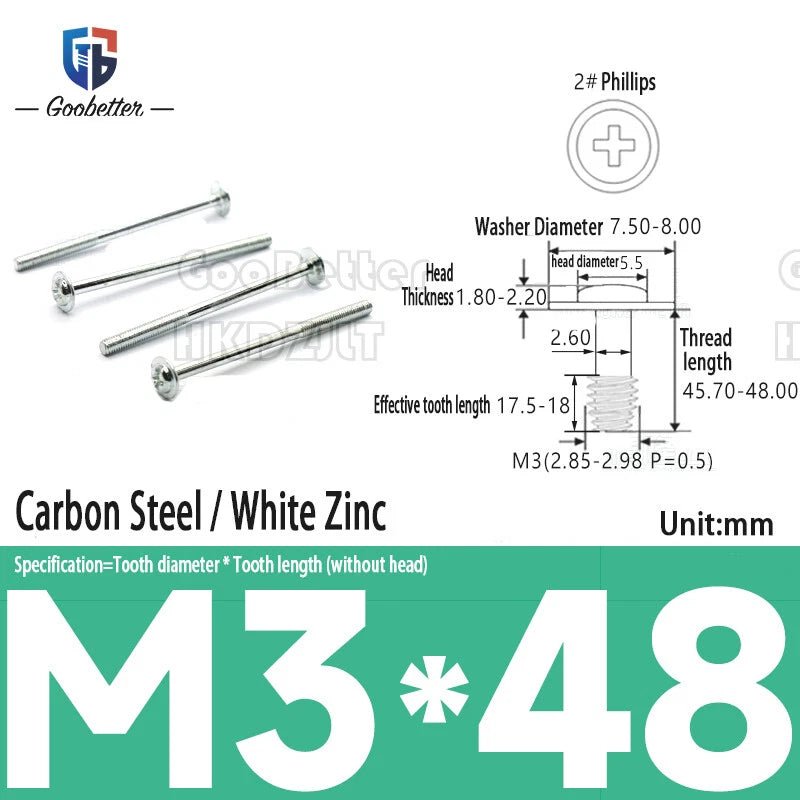 M2.5 / M2.6 / M3 Pan Head Phillips Machine Screws with Integrated Washer — Carbon Steel & Stainless, Multi - Finish - HomeDIYer