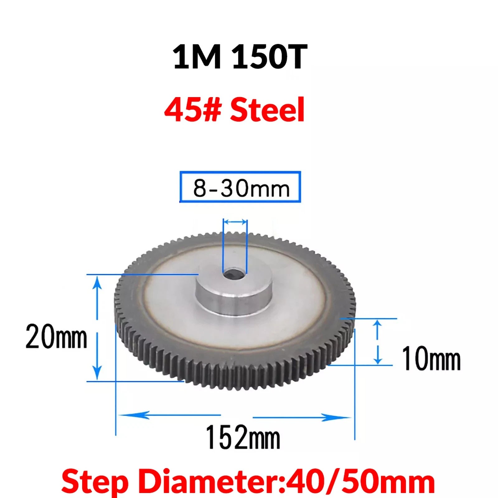1 Mod 45# Steel Pinion Gear Spur Gears 65-150 T 8-20mm Bore With Screw Hardened
