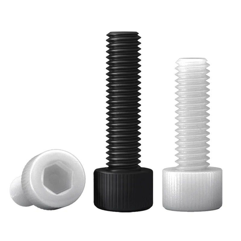 Nylon Plastic Phillips & Hex Machine Screws – M8 M10 M12, Pan / Flat / Cap Head, with Nuts & Washers