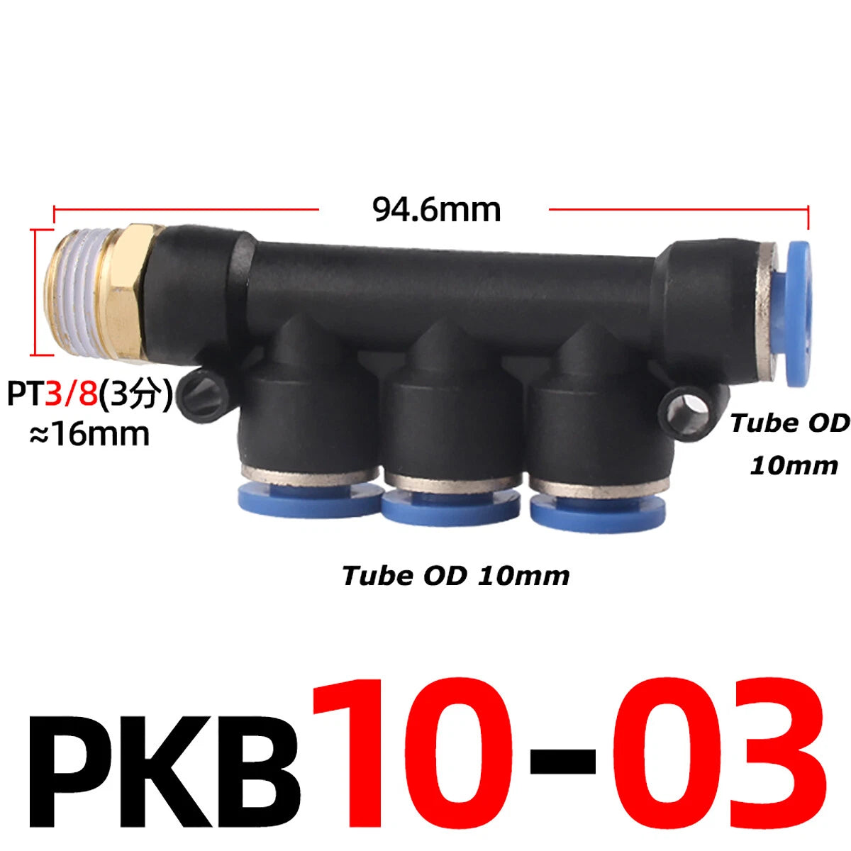 Pneumatic 5-Way Manifold Push-In Fitting | Male Stud to Hose Tube Connector