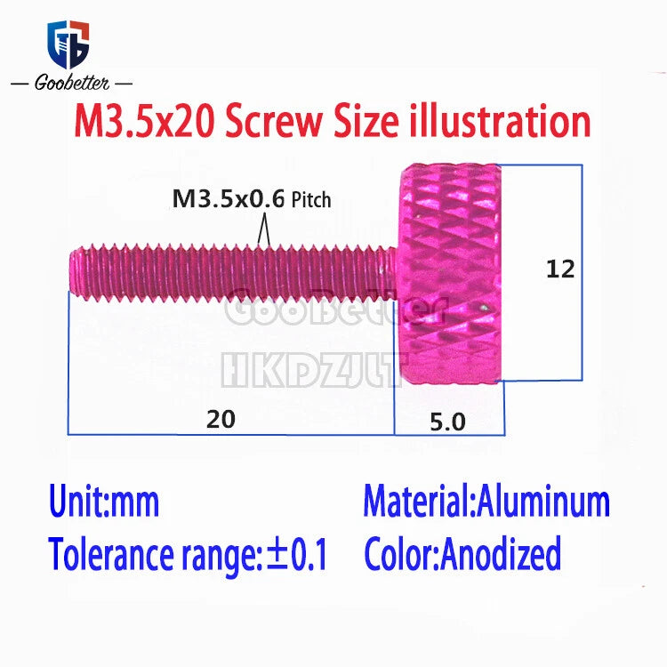 M3.5 Knurled Thumb Screws – Aluminum Alloy Hand-Tighten Grip Knob Bolts, 10 Colors