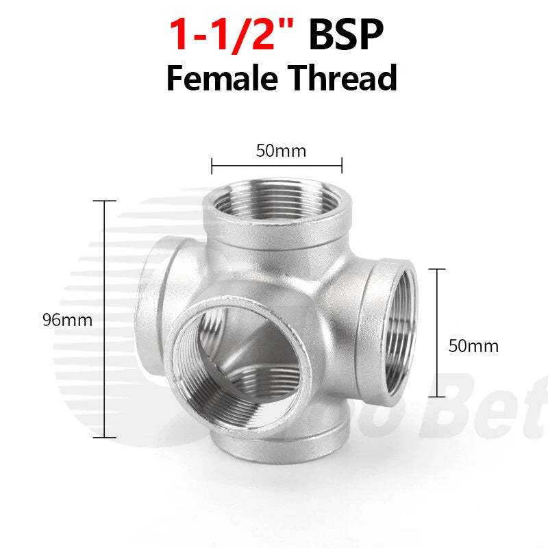 BSP Female 5-Way Pipe Fitting – Stainless Steel Elbow Connector Adapter, 1/4" to 2"