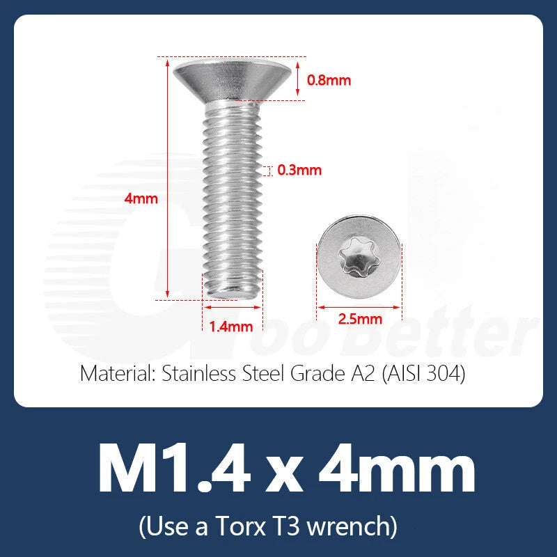M1.4–M12 Torx Countersunk Machine Screws – A2 Stainless Steel, DIN 965 (3–100mm)