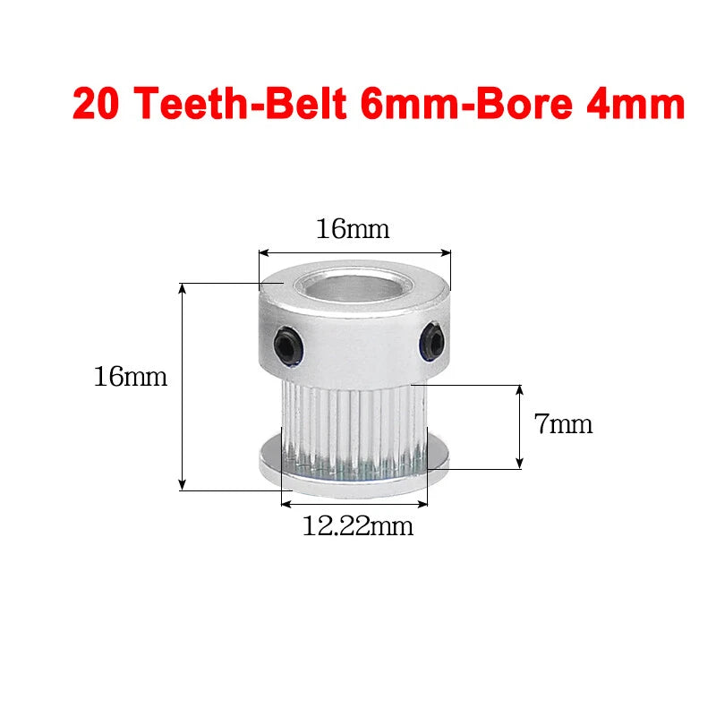 2GT Drive Pulley With Step 16 Tooth - 100 Tooth Bore 4mm - 25mm for 6mm Belt