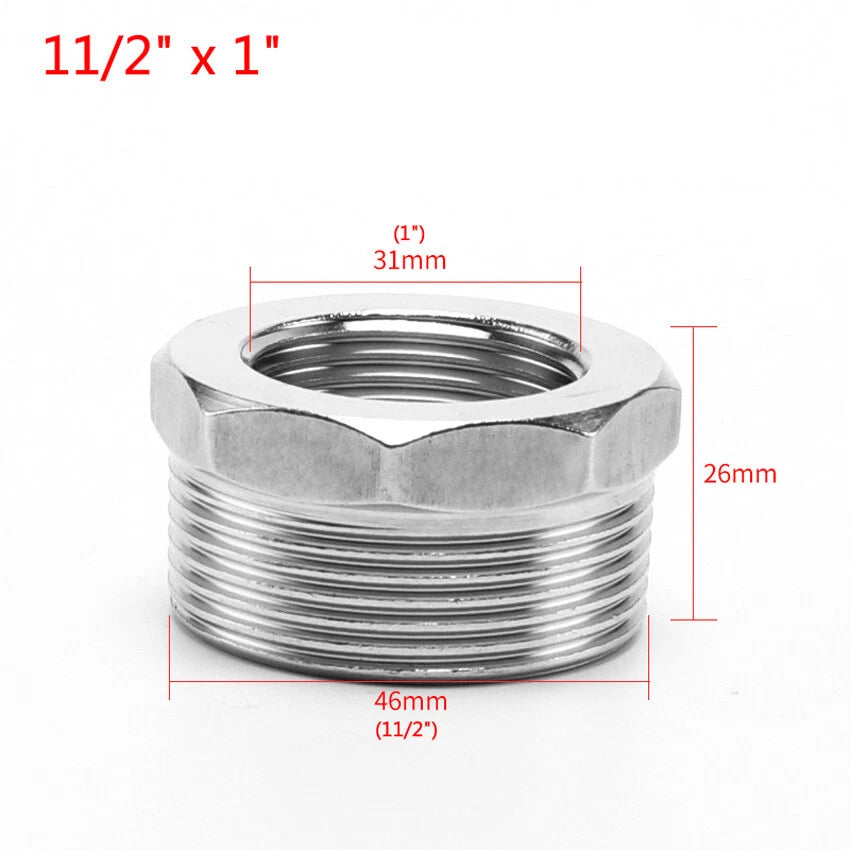 BSP Reducing Bush Stainless Steel Male x Female Pipe Adapter — 13 Sizes