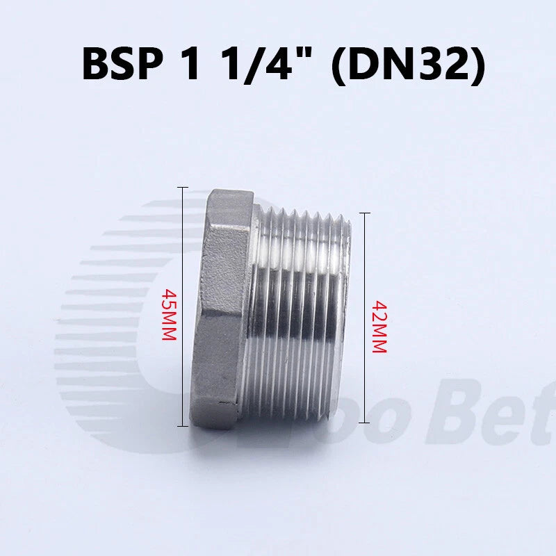 304 Stainless Steel BSP Male Thread Hex Plug — End Stopper Pipe Fitting (1/4" to 2")