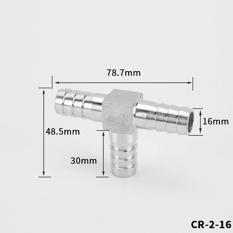 304 Stainless Steel Barbed Tee Hose Connector — T-Piece Hose Fitting 8mm to 32mm