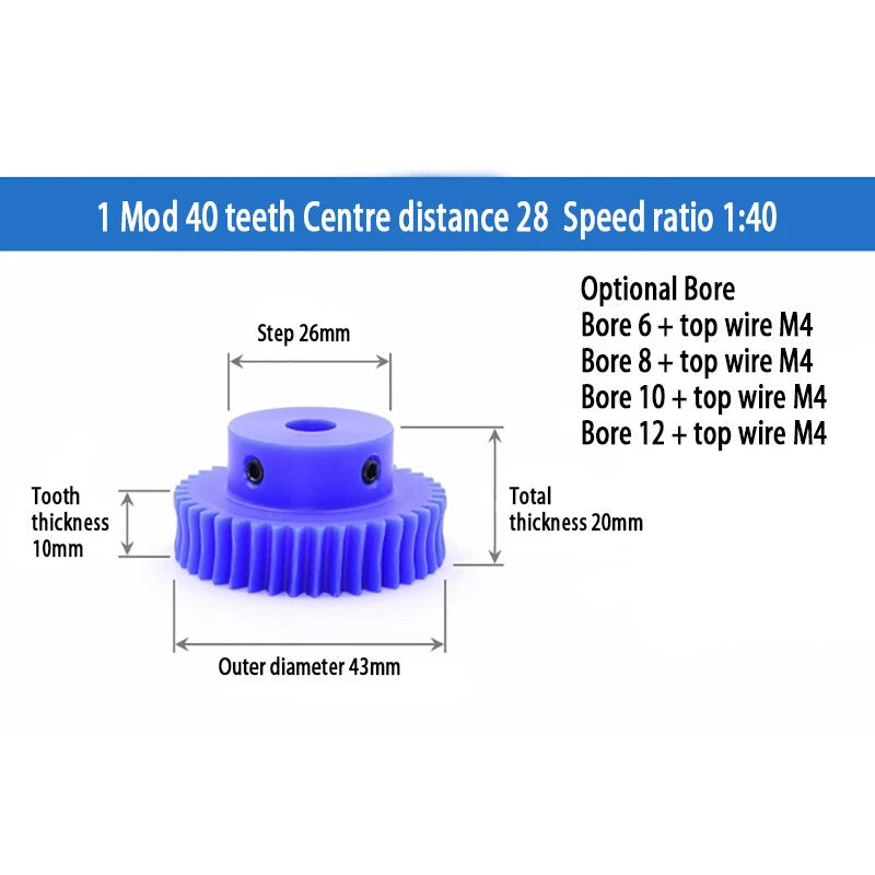 1 Modulus Plastic Nylon Worm Gear Wheel 15T - 80T & A B L Steel Worm Gear Shaft