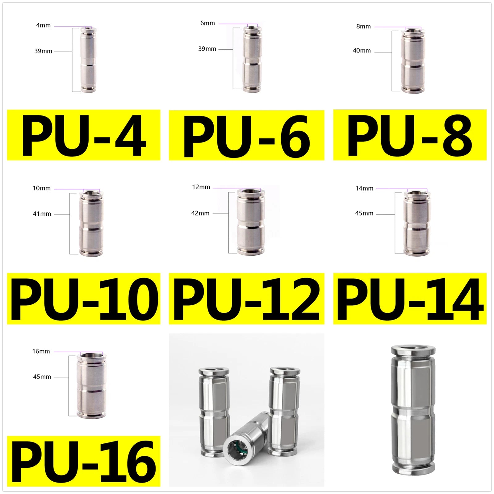 Pneumatic Push-In Fittings — Stainless Steel Hose Connectors (Straight, T, Y, L, Bulkhead & More)
