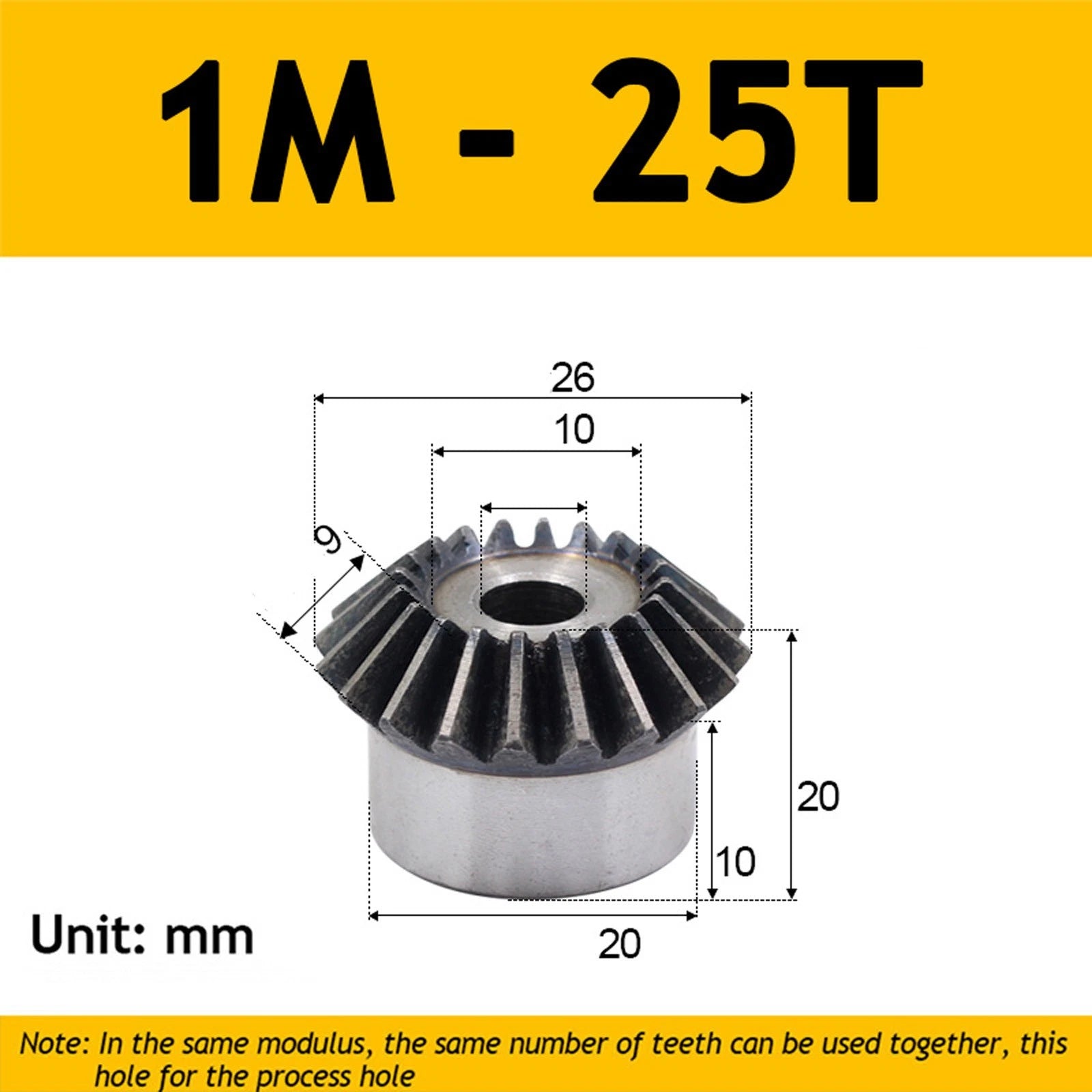 1 Module Steel Umbrella Tooth Bevel Gear Helical Motor Gear 15-40 Tooth
