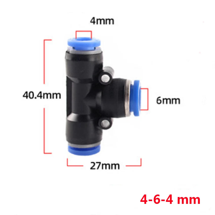 Reducer Tee Push-In Fittings for Pneumatic Air Tube — 4 to 16mm