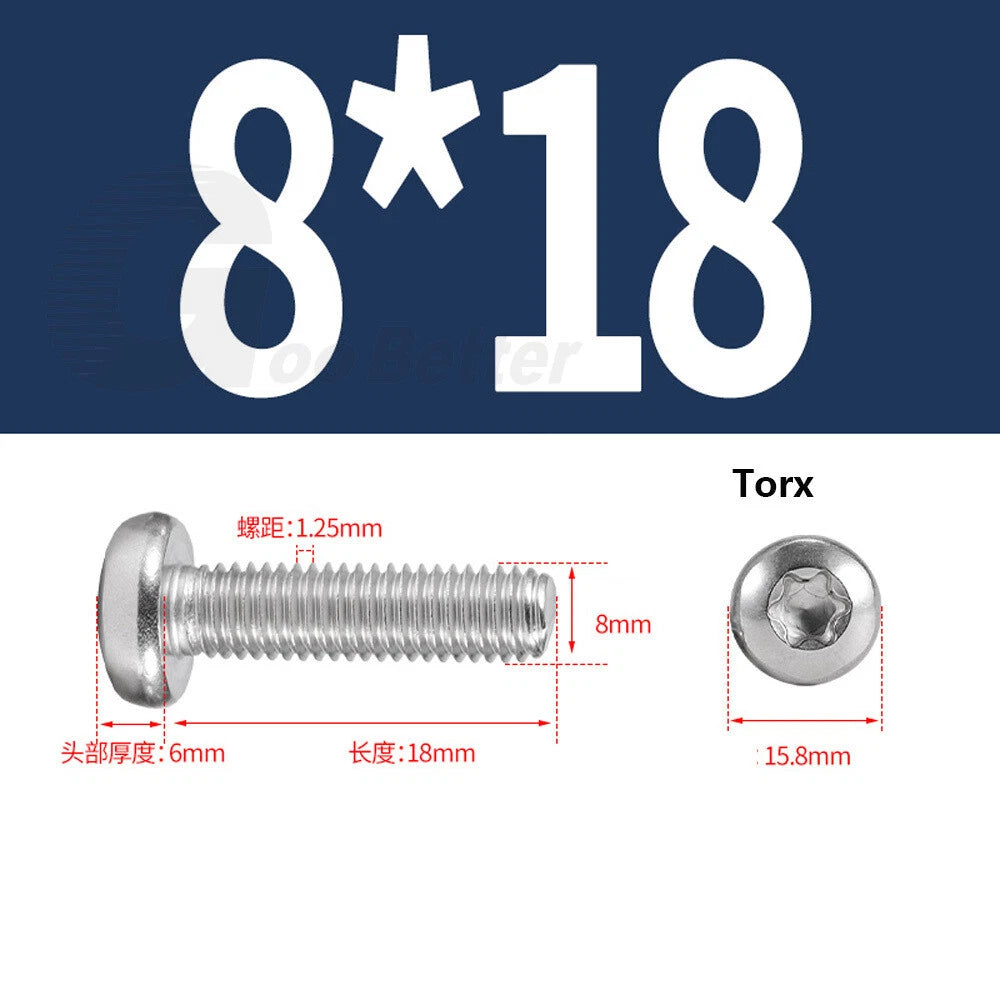 M3–M12 Torx Button Head Screws – A2 Stainless Steel, Star Drive, Fully Threaded (4–110mm Lengths)