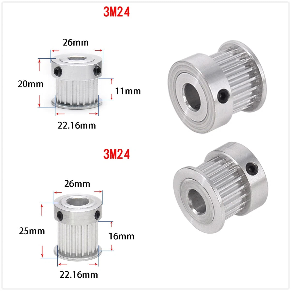 HTD3M Timing Belt Pulley 12 - 30 Tooth Multiple Bore Choice for CNC Step Motor