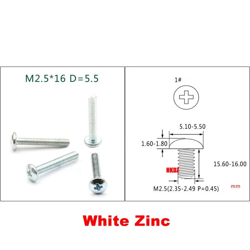 M2.3 M2.5 M3 Phillips Umbrella Head Machine Screws — Large Flat Head Bolts, Multiple Coatings - HomeDIYer
