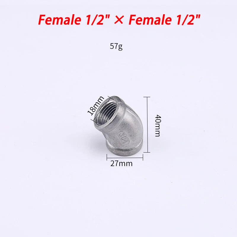 Stainless Steel 304 BSP 45° Elbow Pipe Fitting — Threaded Male × Female & Female × Female