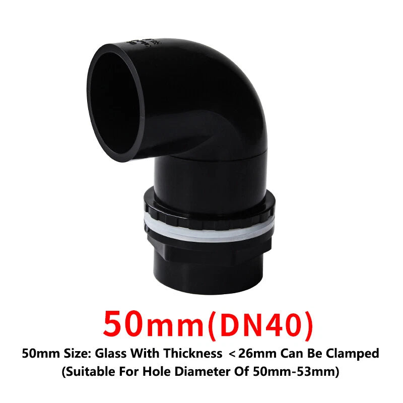 PVC 90° Elbow Pipe Fittings 20mm~50mm Tank Connector Bulkhead For Aquarium Black