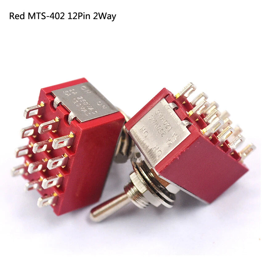 MTS & PS Series Mini Toggle Switch — 3/6/9/12 Pin, 2-Way/3-Way, Red & Blue