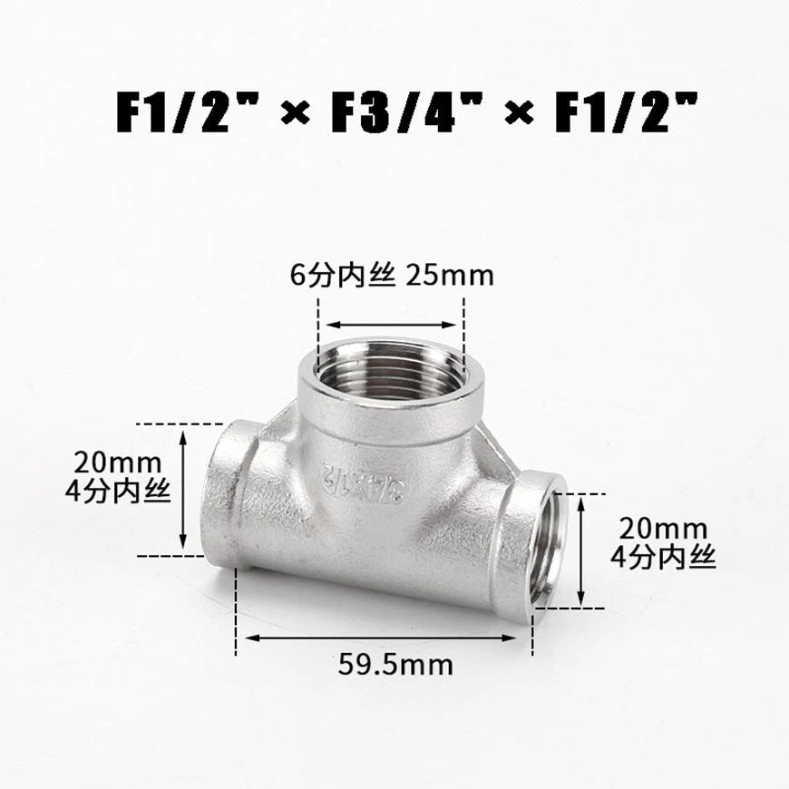 BSP Reducing Female Tee — 304 Stainless Steel Pipe Fitting, All Female Ports