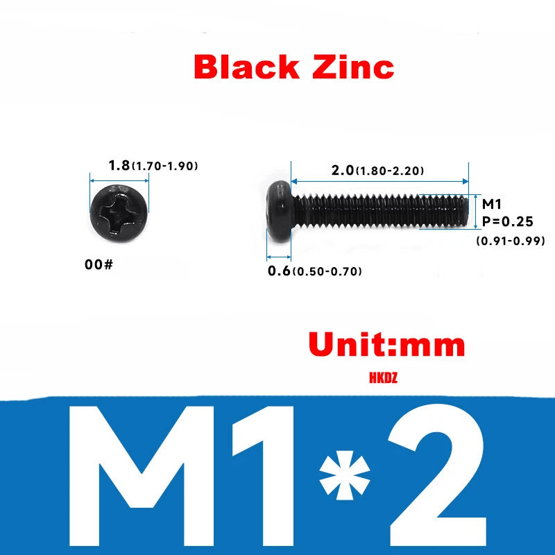 M1–M4 Phillips Pan Head Machine Screws – Carbon Steel, 2–70mm Lengths, Nickel/Black/White Zinc