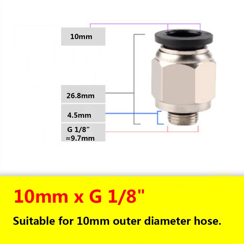 G Male Thread Pneumatic Push-in Straight Fittings — OD 4mm to 12mm Hose