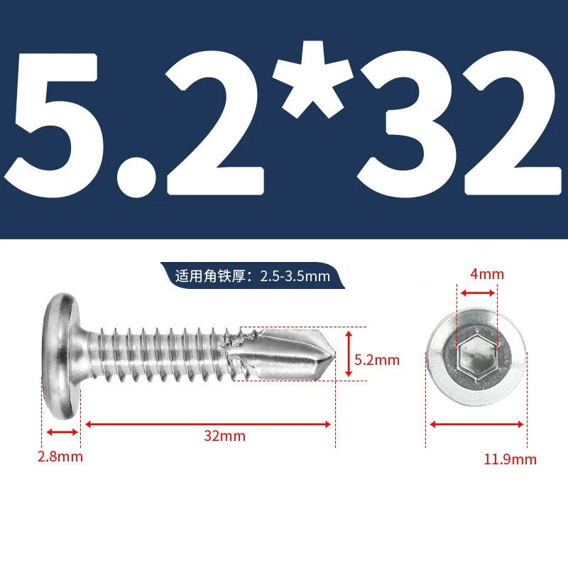 M5.2 M6.3 Hex Socket Flat Head Self‑Drilling Screws – 410 Stainless Steel