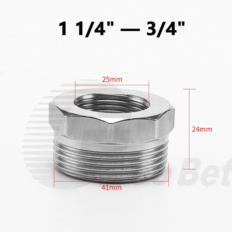 Stainless Steel BSP Reducing Bushing — Male to Female Thread Pipe Fitting (1/4" to 2")