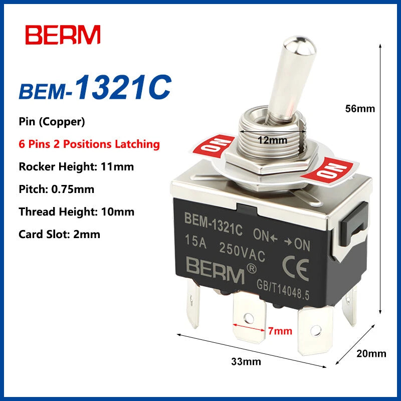 Toggle Switch ON-OFF-ON, 2/3 Pin 2/3 Positions, Latching & Momentary, Screw or Pin Terminal