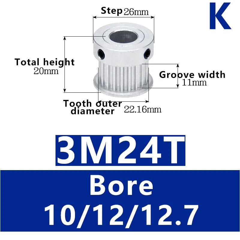 3M-24T Synchronous Wheel Timing Belt Pulley With Step For 10mm/15mm Width Belt
