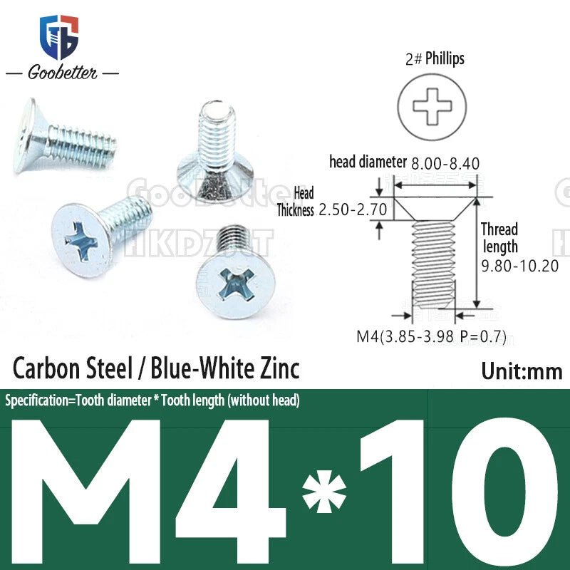 M4 Phillips Flat Head Countersunk Machine Screws — 5 to 45mm, Carbon Steel & Stainless, 9 Finishes - HomeDIYer