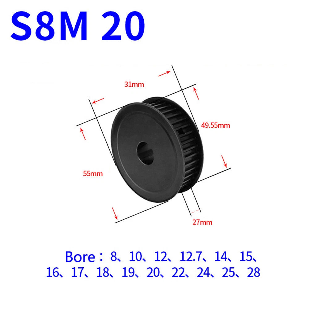 STS S8M 10T-40T Timing Belt Pulleys Pitch 8mm Teeth Width 27mm AF-type 45# Steel