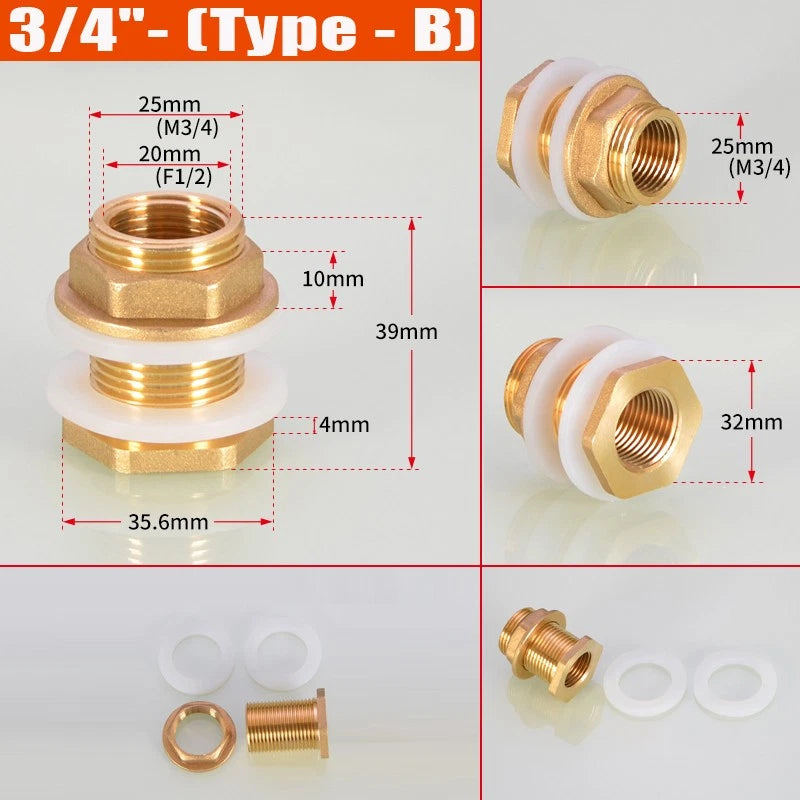 BSP Female Male Thread Water Tank Connector Bulkhead Hose Fitting 1/2" 3/4" ~ 2"