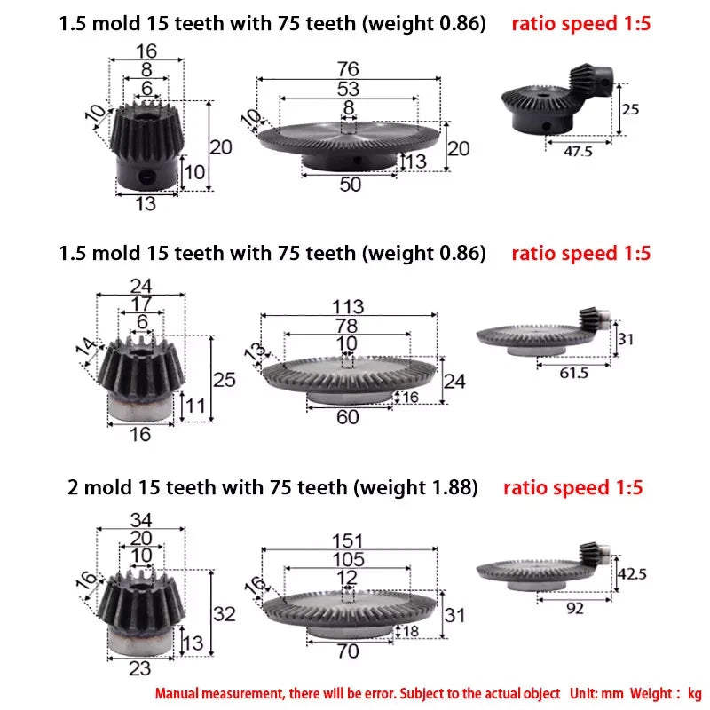 Precision Bevel Gears 0.5/1/1.5/2/2.5/3 Module 12 -160 Teeth Bevel Gear 1:2-1:8