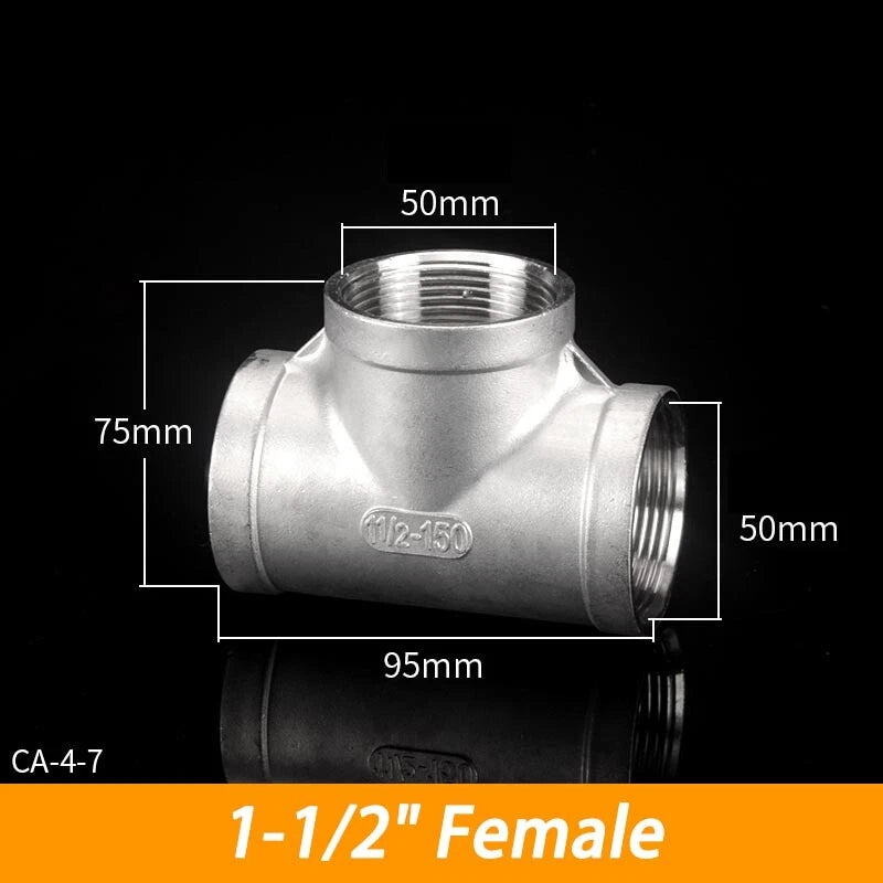 BSP 304 Stainless Steel Tee Fittings — 3-Way Male & Female Pipe Connector (1/8" to 3")
