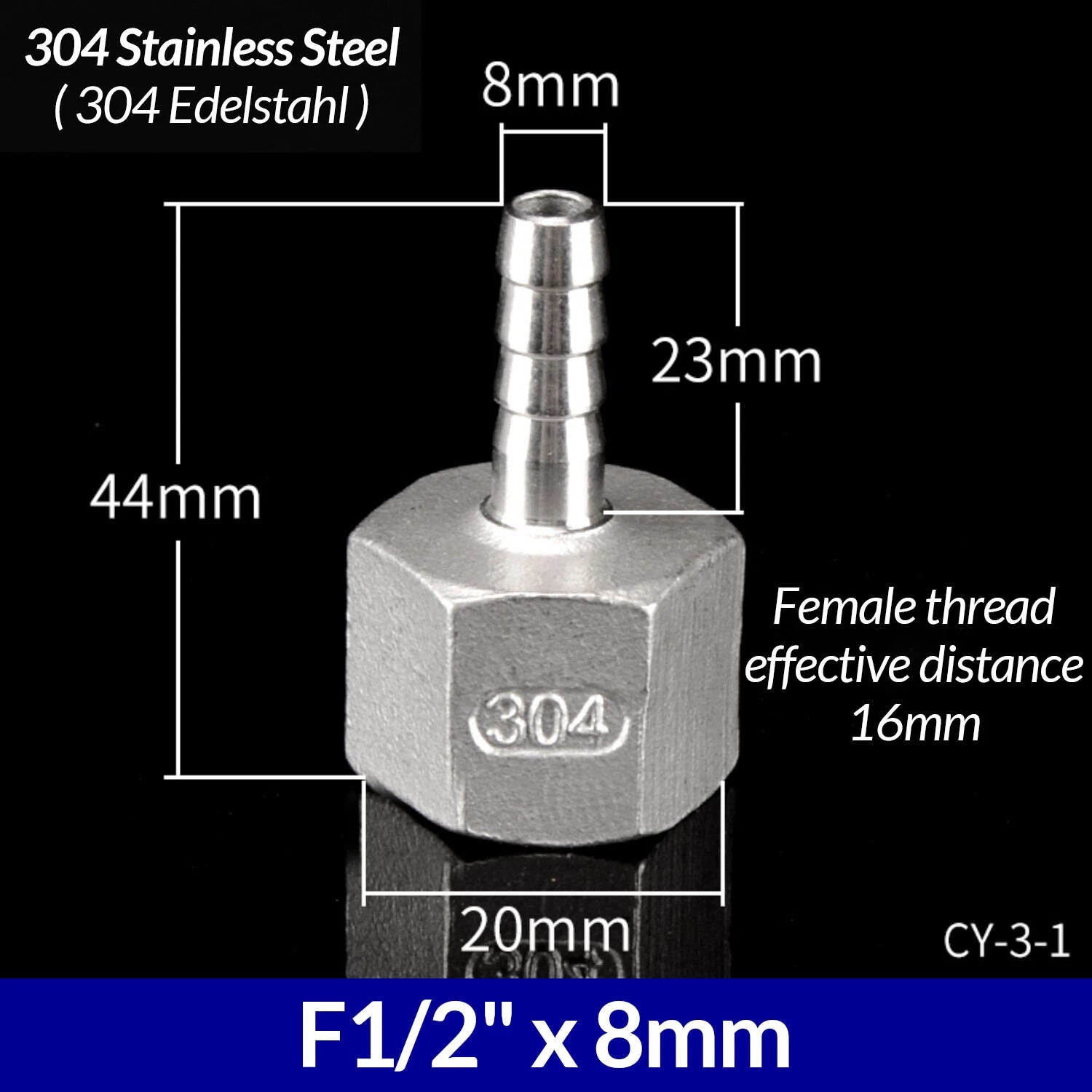 1/4" to 3/4" BSP Stainless Steel Female Fitting x Barb Hose Tail End Connector