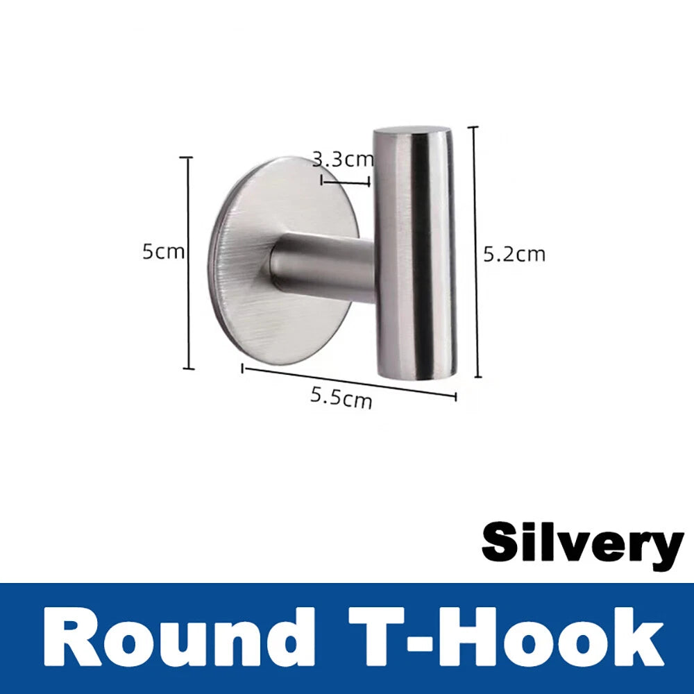 No Drill Self Adhesive Hooks Hanger Stainless Sticky Wall Hook Black/Silver/Gold
