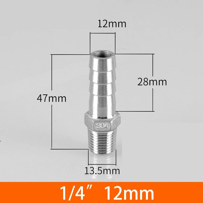 Stainless Steel BSP 1 8"-3 8" Male Thread Fitting x Barb Hose Tail End Connector