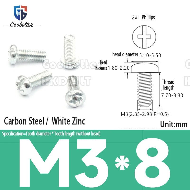 M3 Phillips Pan Head Machine Screws — 3 to 20mm, Carbon Steel & Stainless, 7 Finishes - HomeDIYer