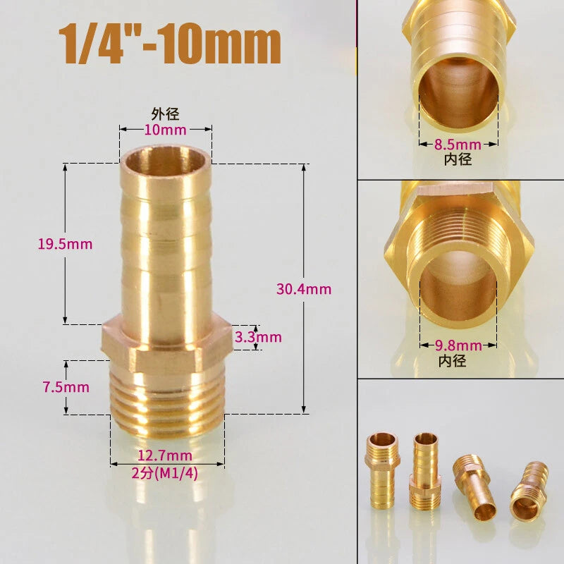 Brass Male BSP x Barbed Hosetail Connector — Air Water Fuel Gas Pipe Fitting