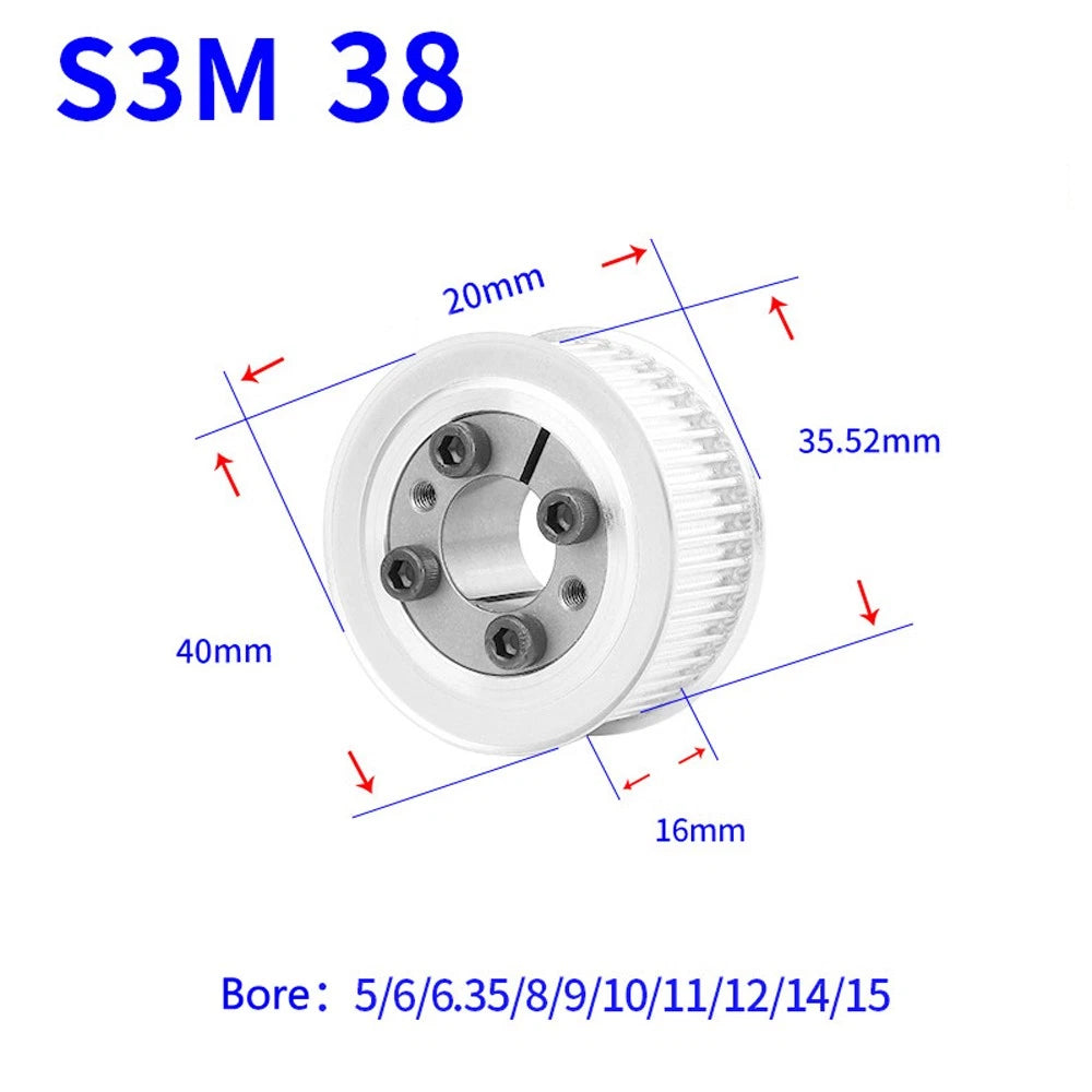 STS S3M 24-80T Timing Belt Pulley With Expansion/Tension Sleeve Teeth Width 16mm