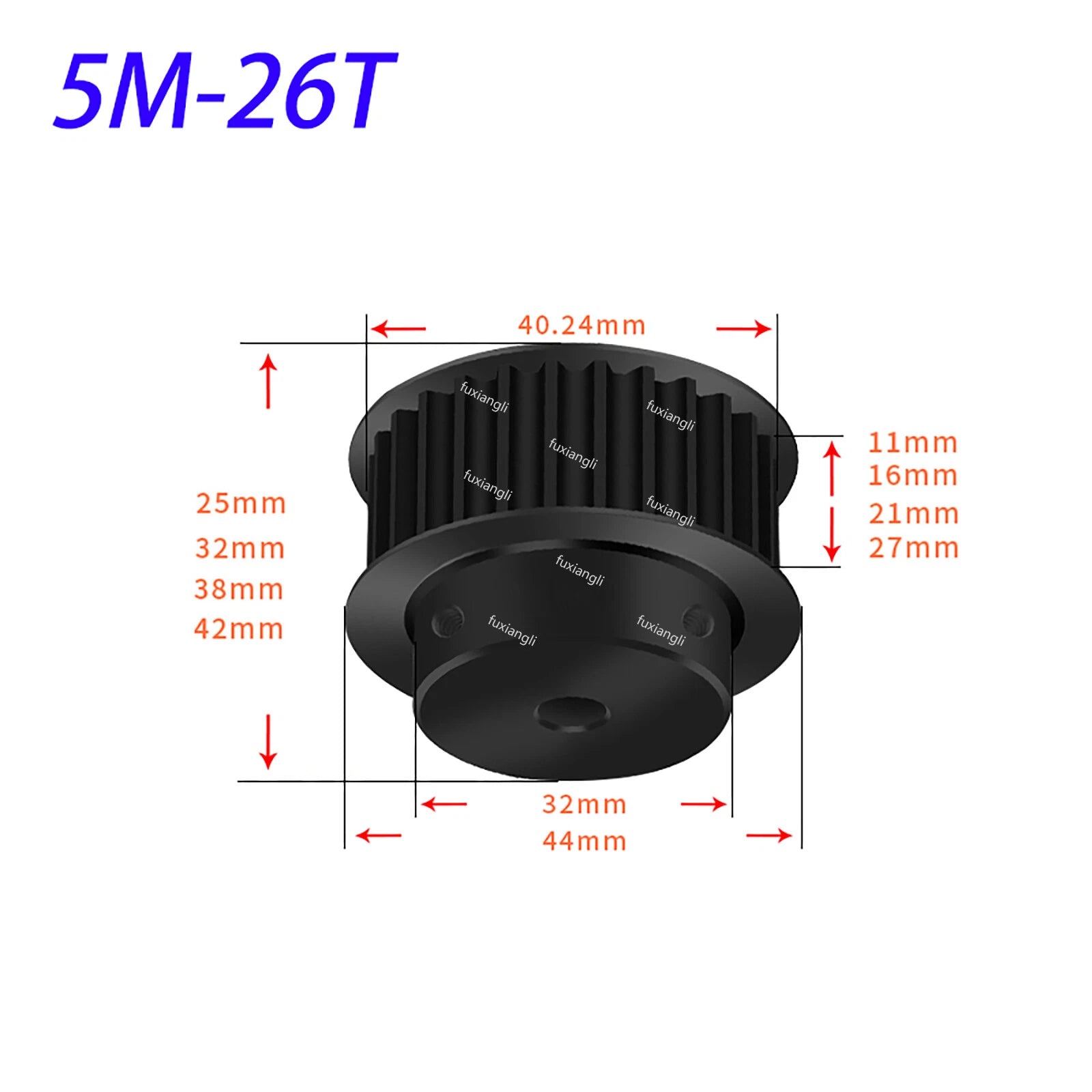 HTD-5M 14T-60T Timing Belt Pulleys Pitch 5mm Teeth Width 16mm BF-type 45# Steel