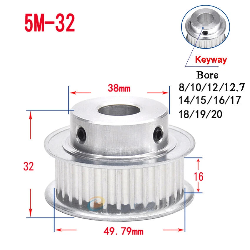 HTD-5M 15T-80T Timing Belt Pulley With Step/Keyway, Bore 8-25mm Teeth Width 16mm