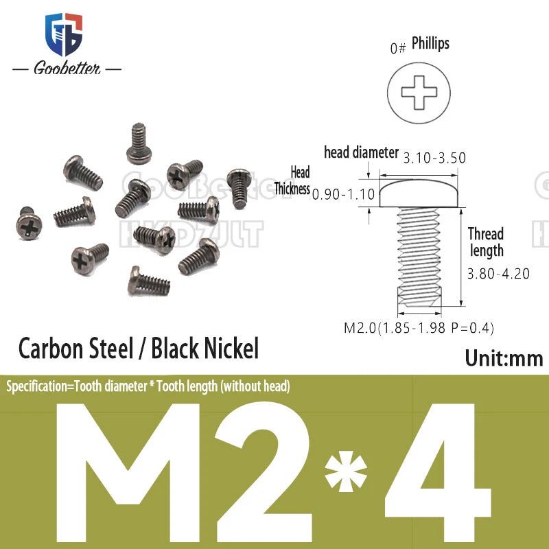 M2 Phillips Pan Head Machine Screws — 3 to 5.5mm, Carbon Steel & Stainless, 11 Finishes - HomeDIYer