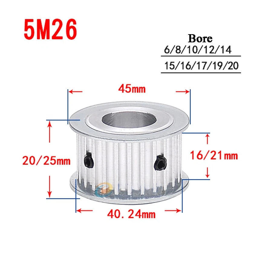 HTD-5M 10T-60T Timing Belt Pulley AF-Type Bore 5-25mm, For 15mm Width Belt