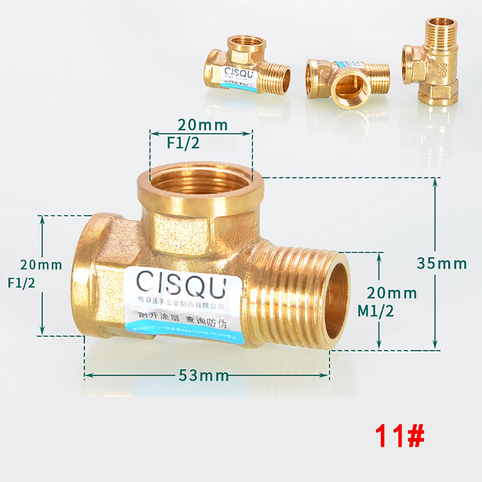 Brass Tee 3-Way BSP Pipe Fitting — Equal & Reducer, 1/2" & 3/4"