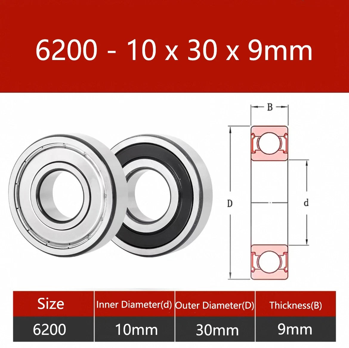 6000-6306 Deep Groove Ball Bearings 2RS Rubber-ZZ Metal Seals - Choose Size